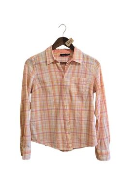 Basic Editions Women's Long Sleeve Blouse Size S Button Collared Orange Pink